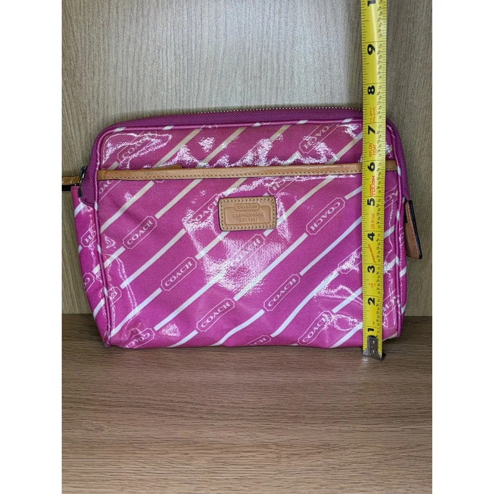 Coach Pink Logo Stripe Cosmetic Case Medium